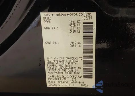 2019 Nissan Altima 2.5 Sr z USA, uszkodzony, nr VIN 1N4BL4CV2KC193788